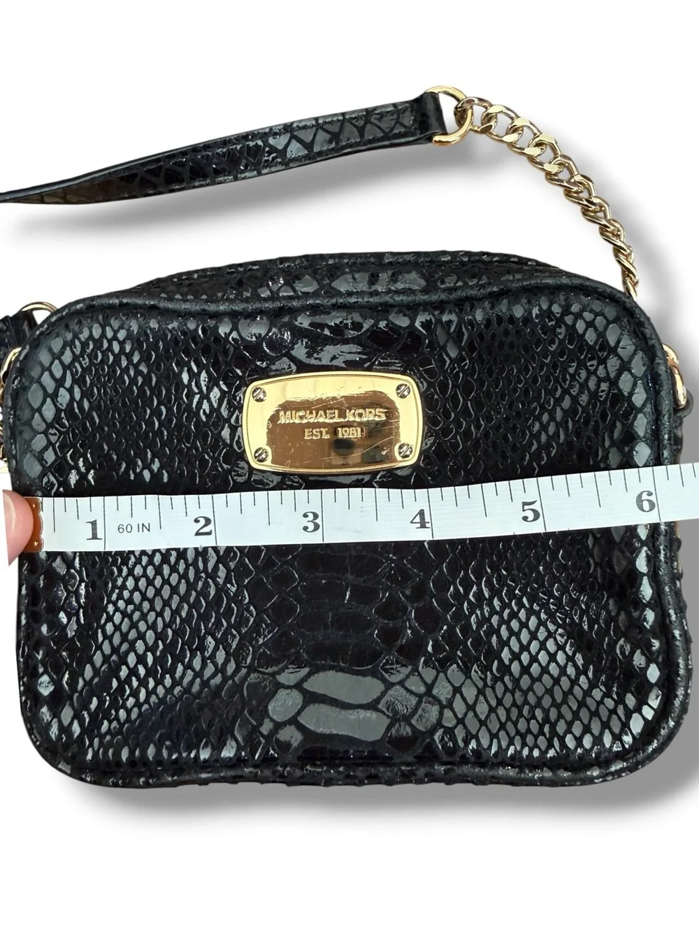 Michael Kors Snakeskin Embossed Black Leather Mini Crossbody Purse Shoulder‎ Ba